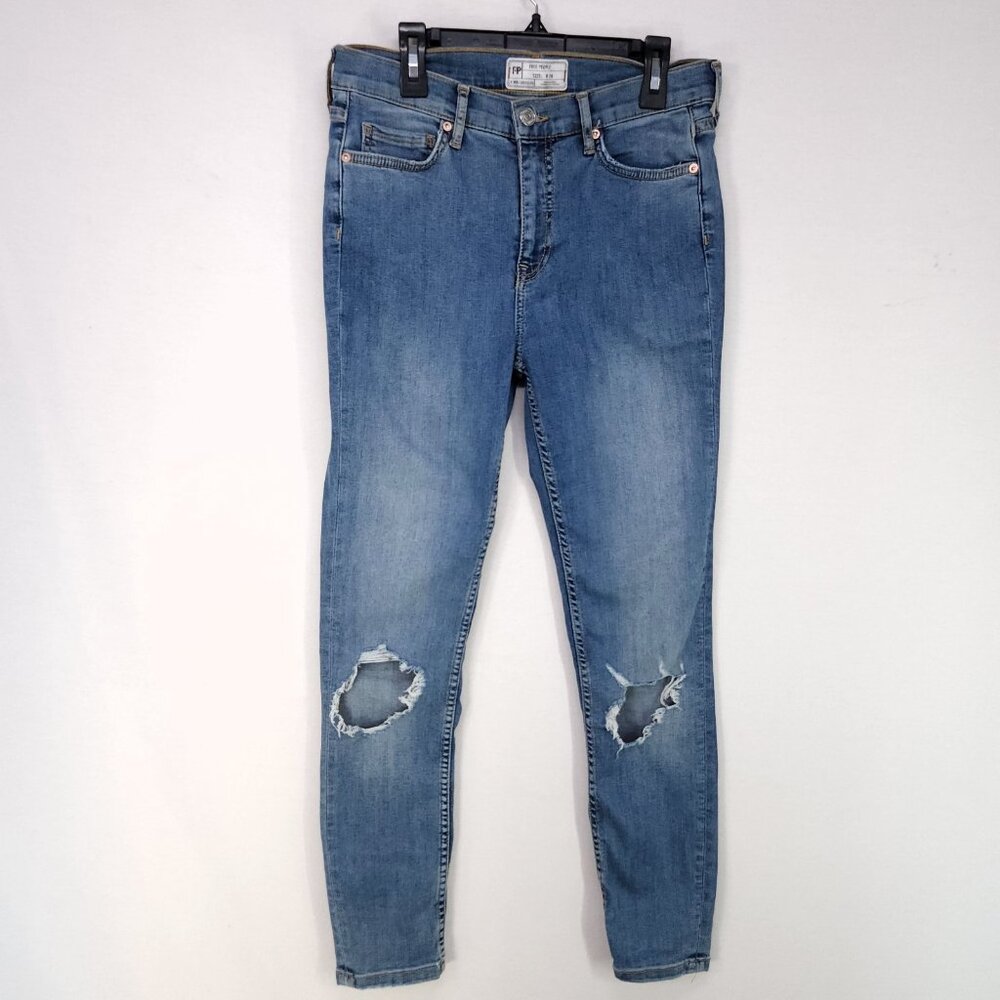Free People Jeans Women's 28 Blue Skinny Stretch Distressed Crop